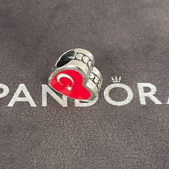 Pandora Turkey Heart Flag Charm Travel Pendant - Picture 3 of 4